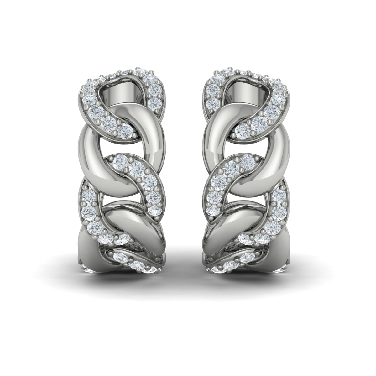 Alternating Diamond Link Huggie Hoop Earrings