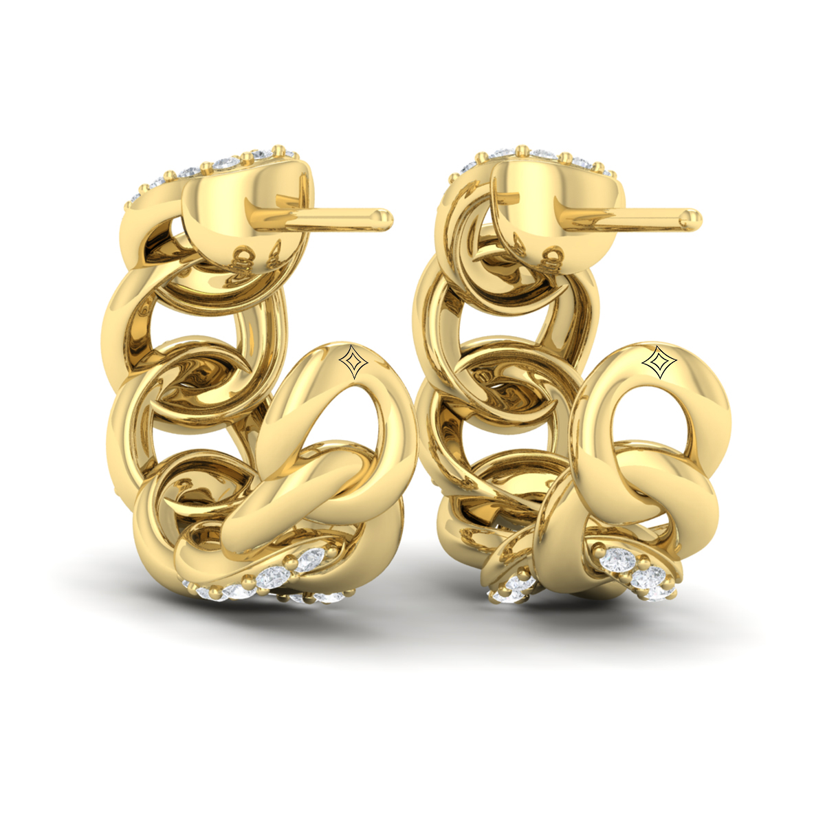 Alternating Diamond Link Huggie Hoop Earrings