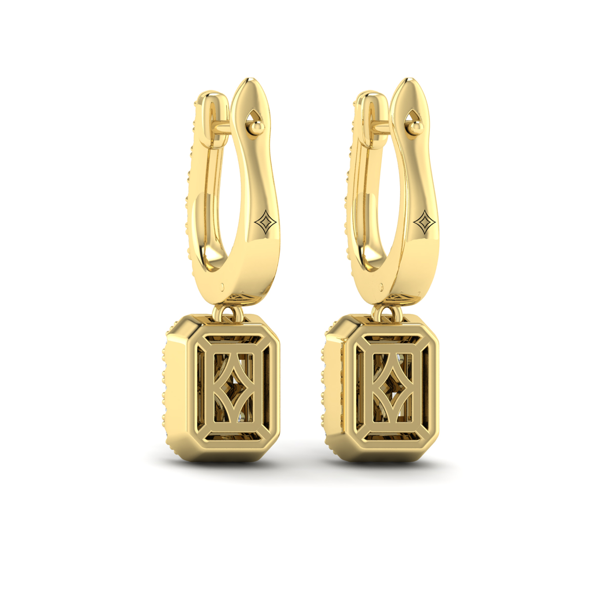 Diamond Baguette Halo Drop Huggie Earrings