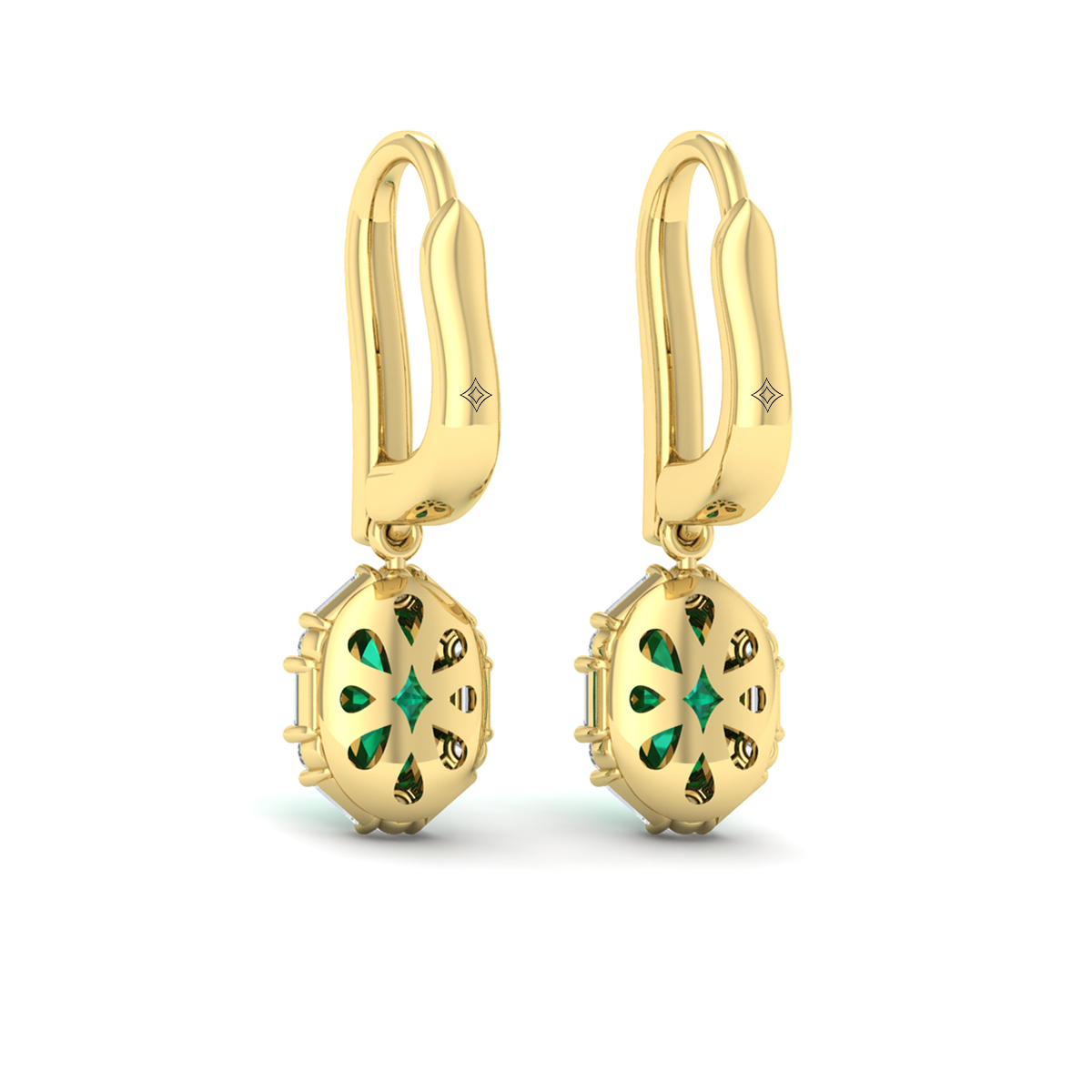 Oval Emerald and Diamond Baguette Earrings