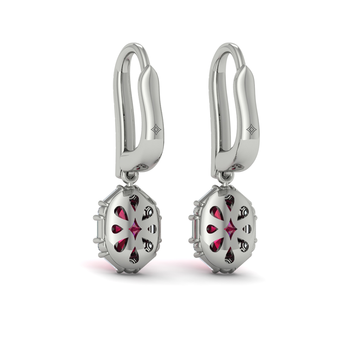 Oval Ruby and Diamond Baguette Earrings