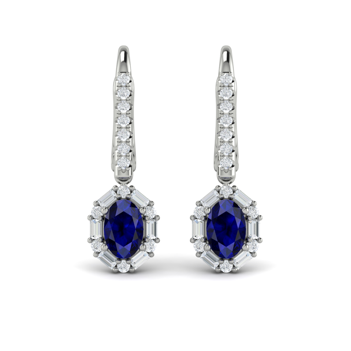 Oval Sapphire and Diamond Baguette Earrings