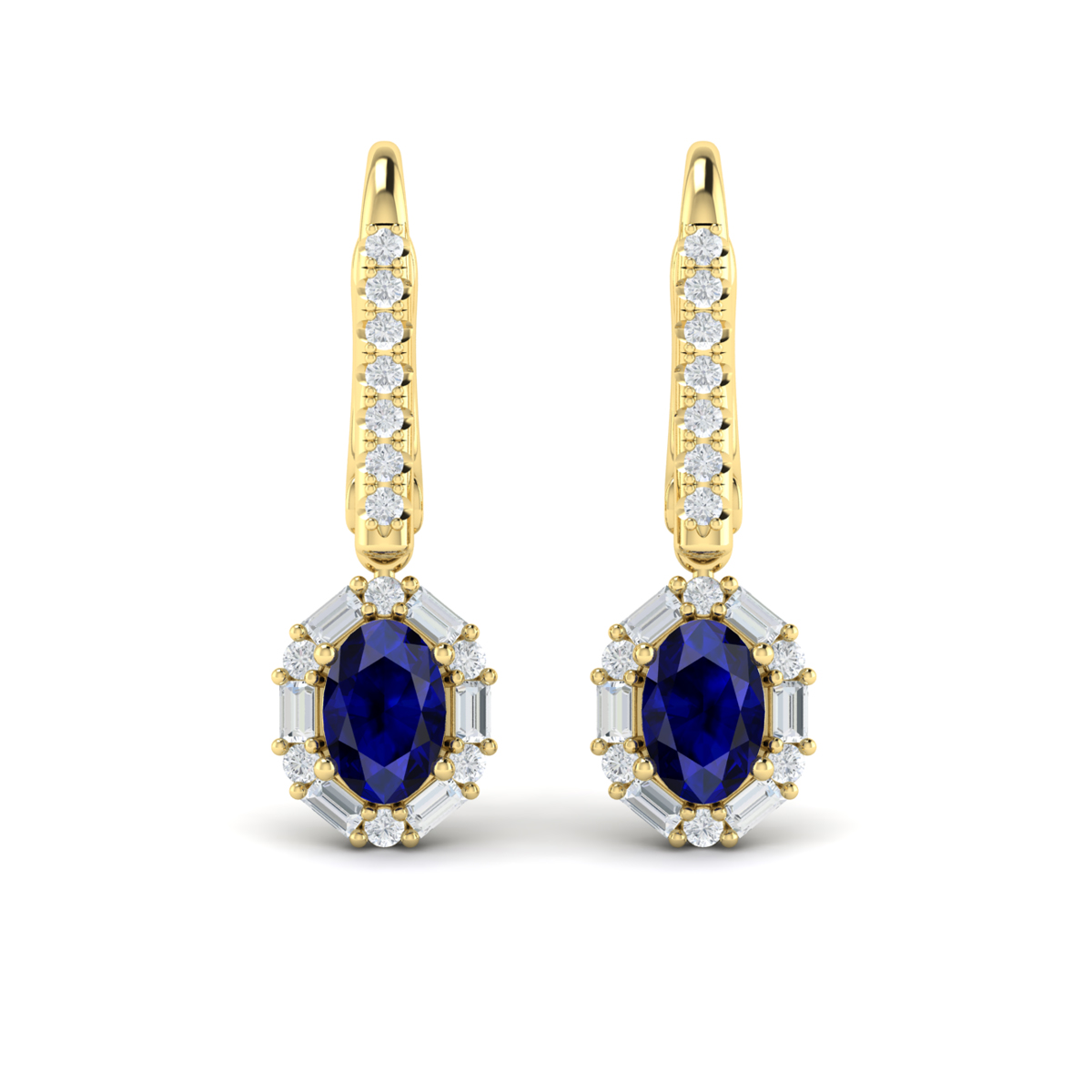 Oval Sapphire and Diamond Baguette Earrings