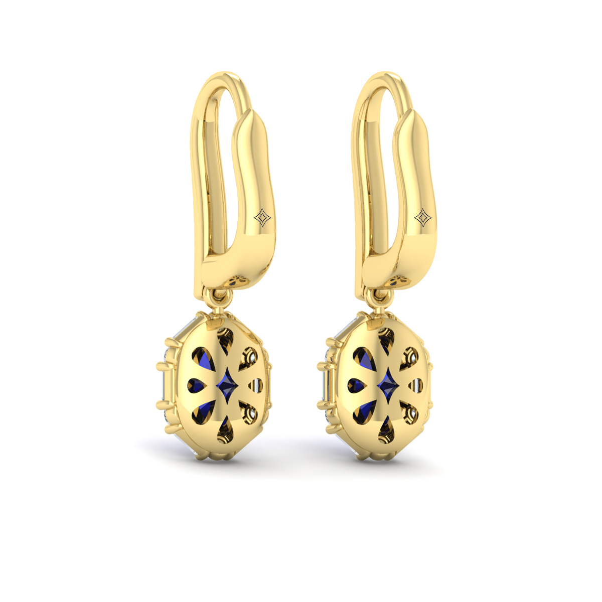 Oval Sapphire and Diamond Baguette Earrings