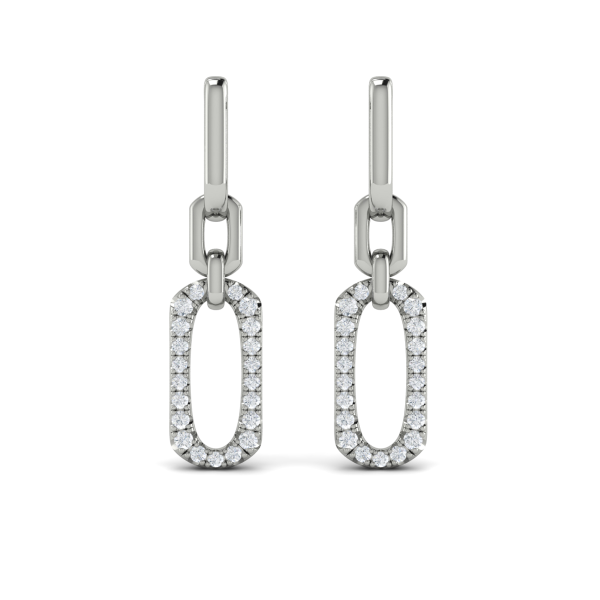 Diamond North South Open Oval Pendant Link Earrings