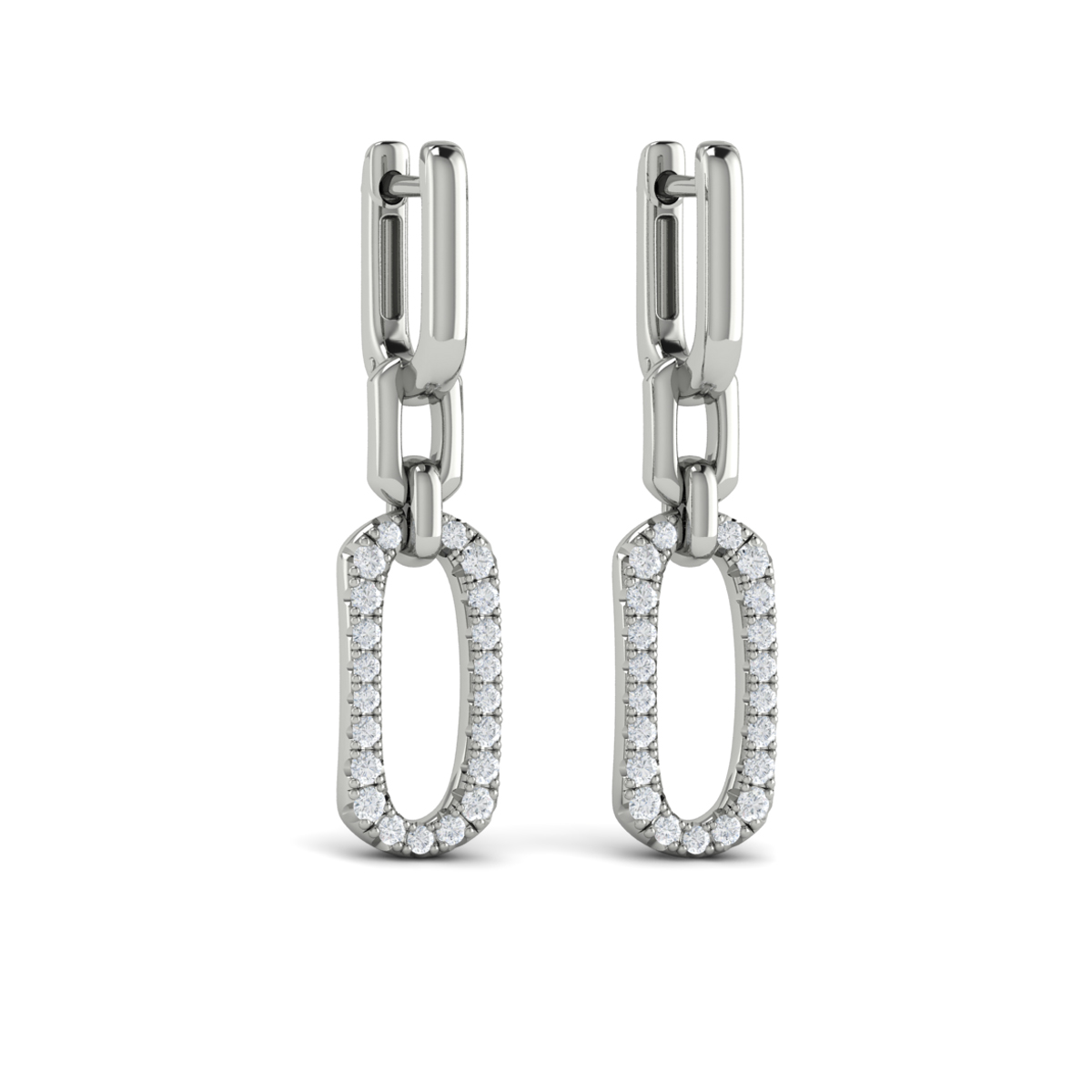 Diamond North South Open Oval Pendant Link Earrings