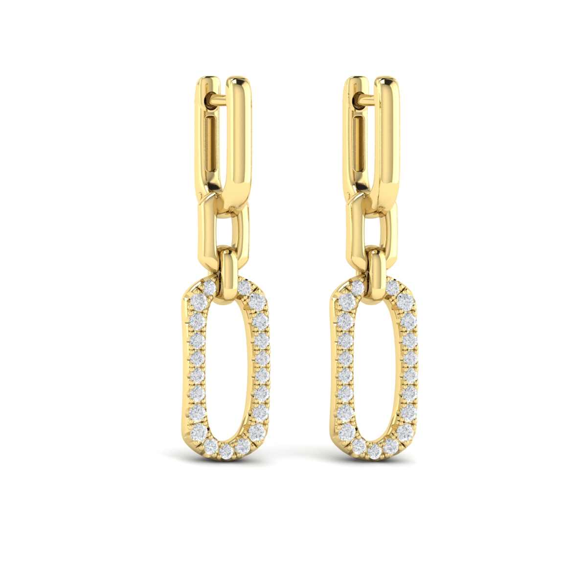 Diamond North South Open Oval Pendant Link Earrings