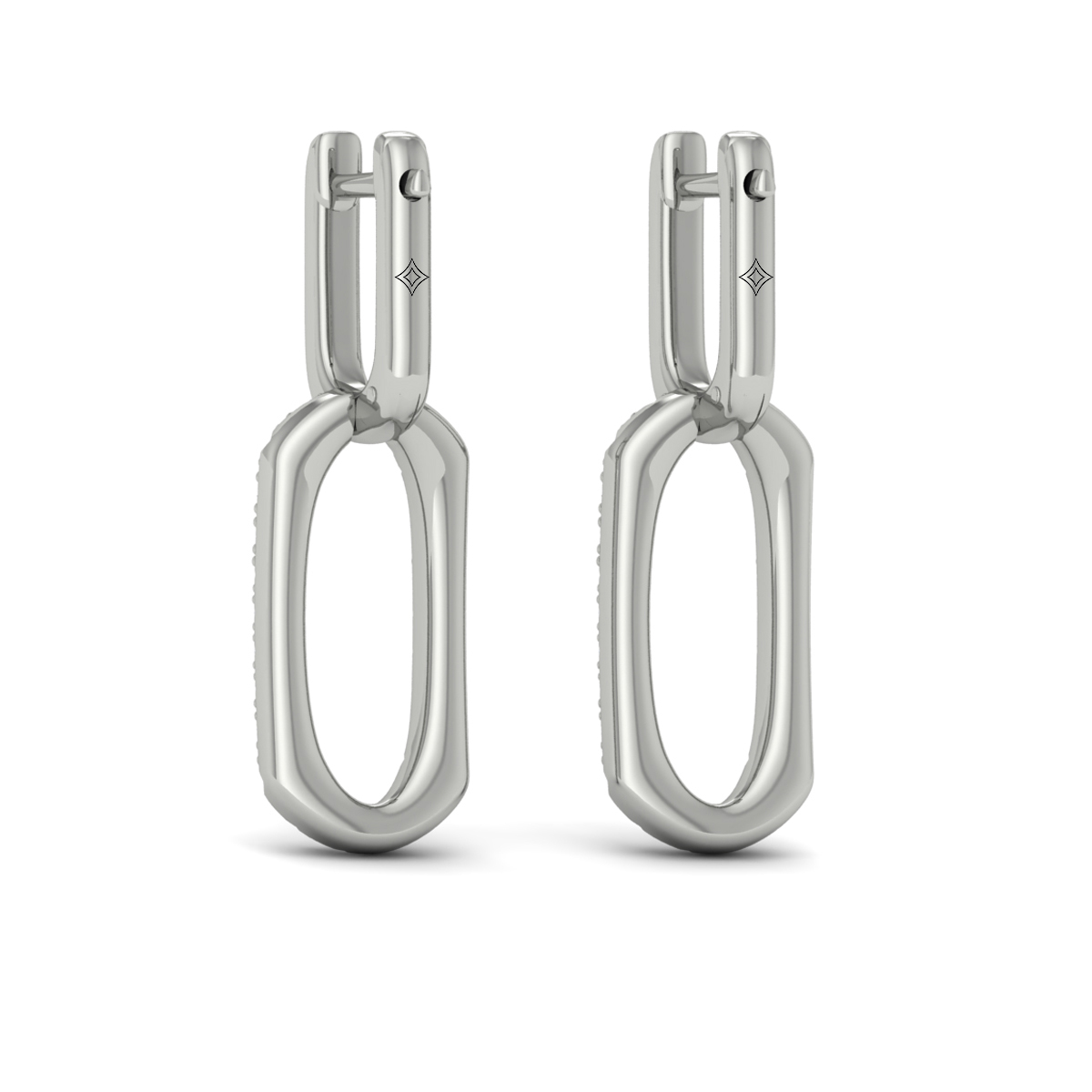 Diamond North South Open Oval Pendant Link Earrings