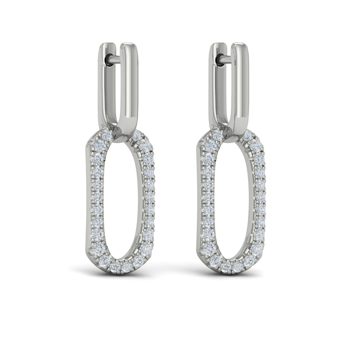 Diamond North South Open Oval Pendant Link Earrings