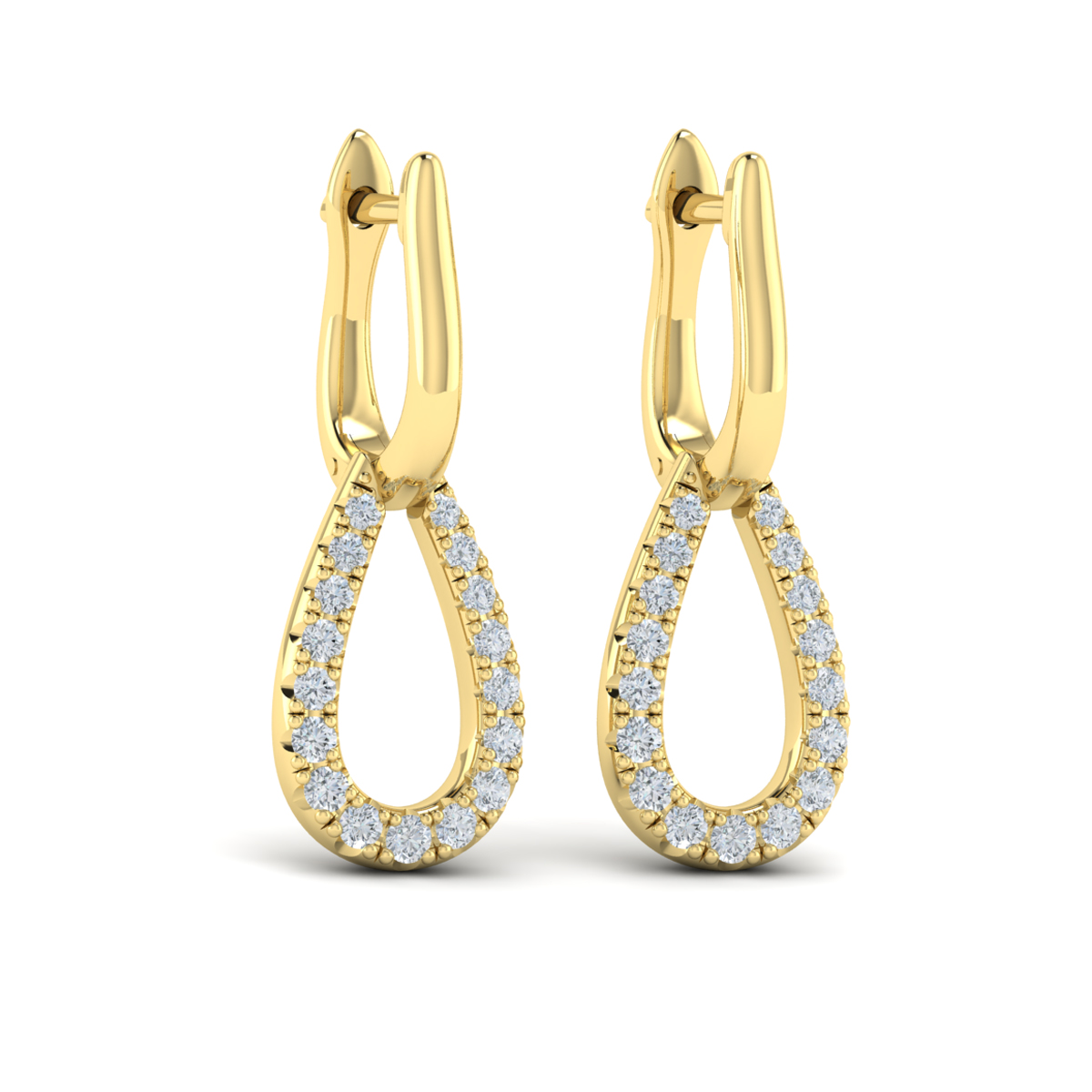 Diamond Open Tear Drop Link Earrings