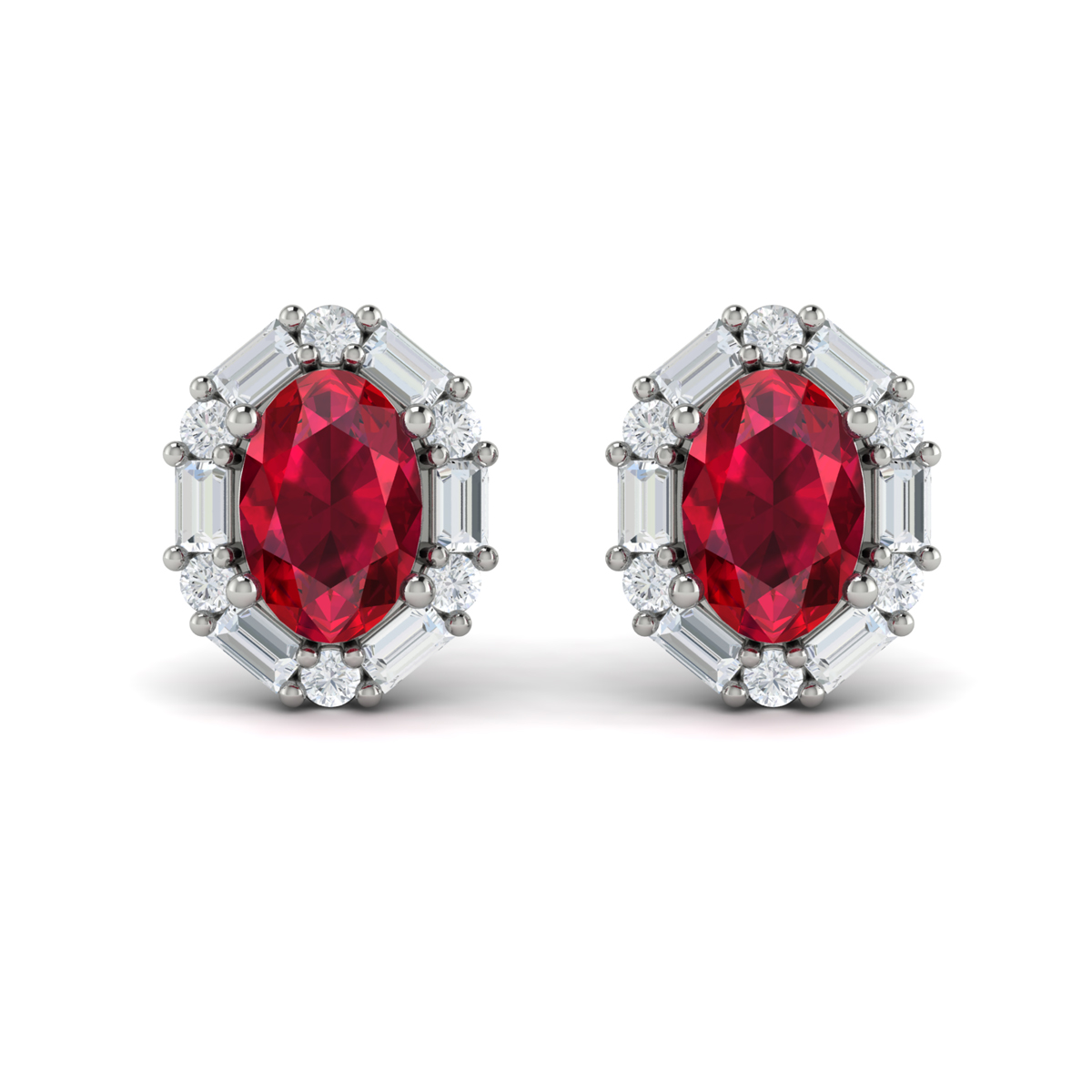 Oval Ruby and Diamond Baguette Earrings