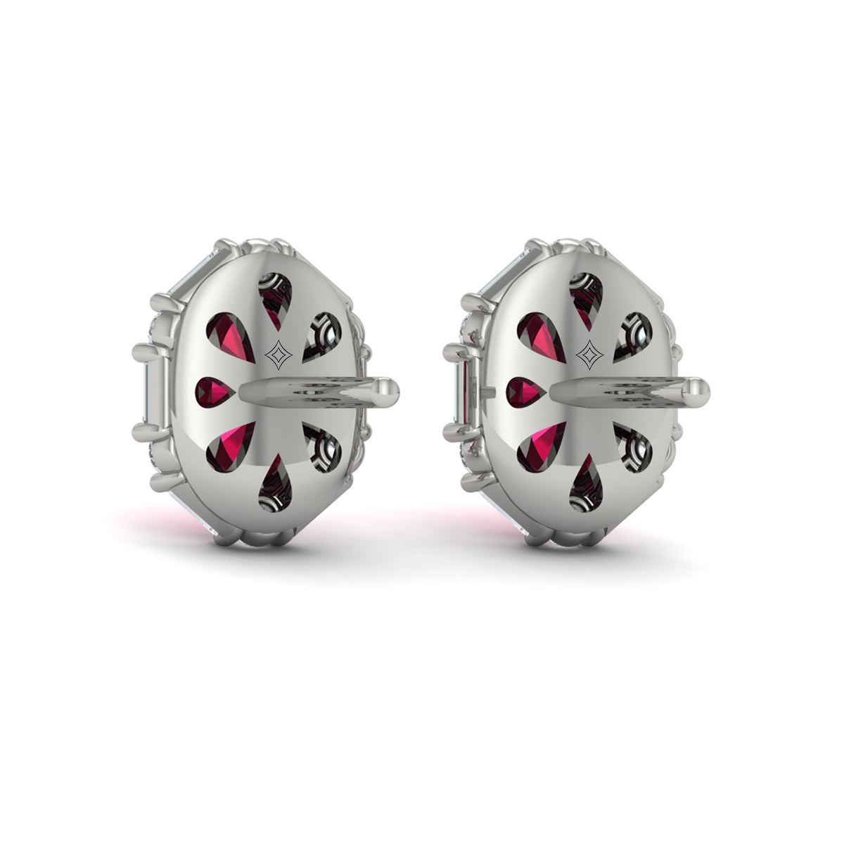 Oval Ruby and Diamond Baguette Earrings