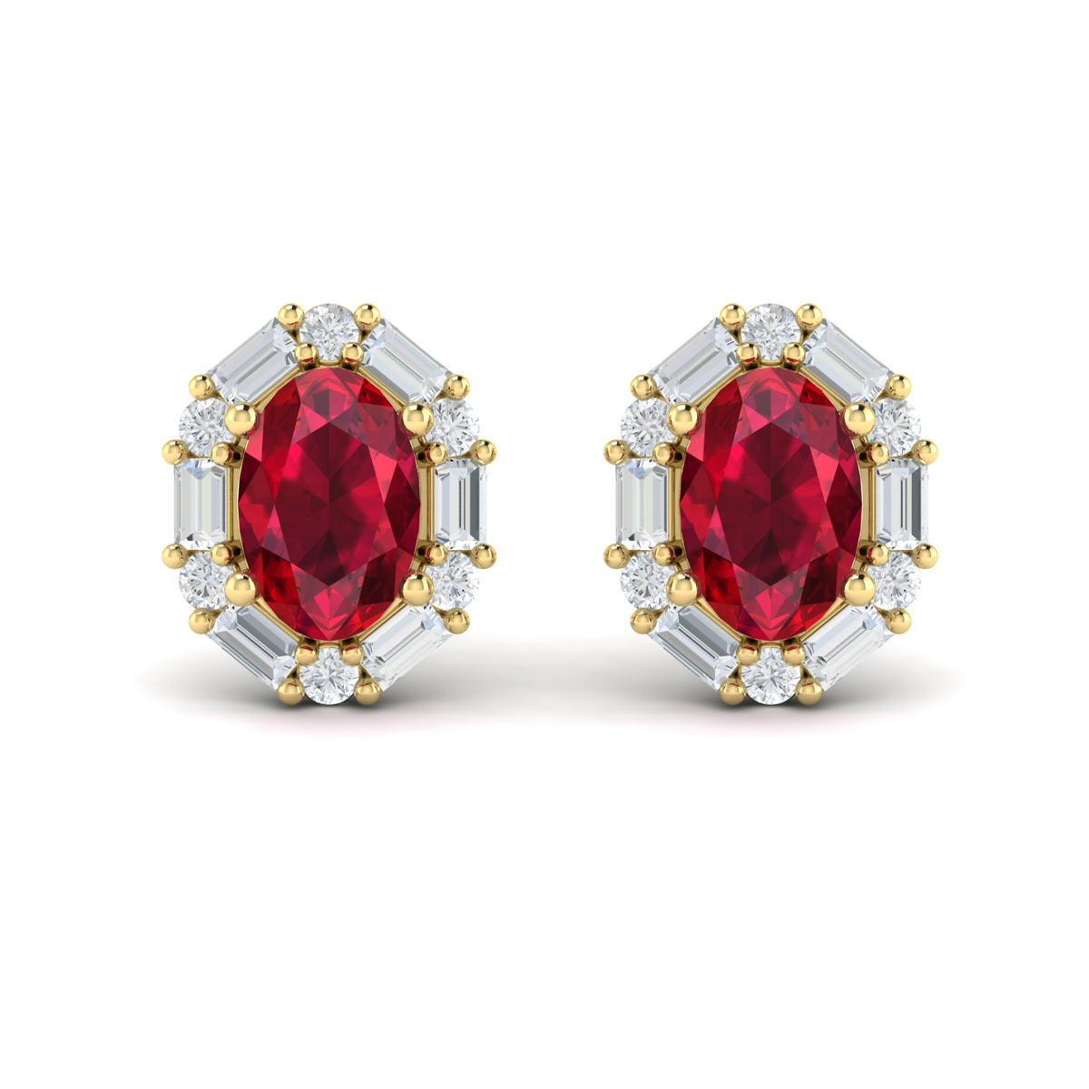 Oval Ruby and Diamond Baguette Earrings