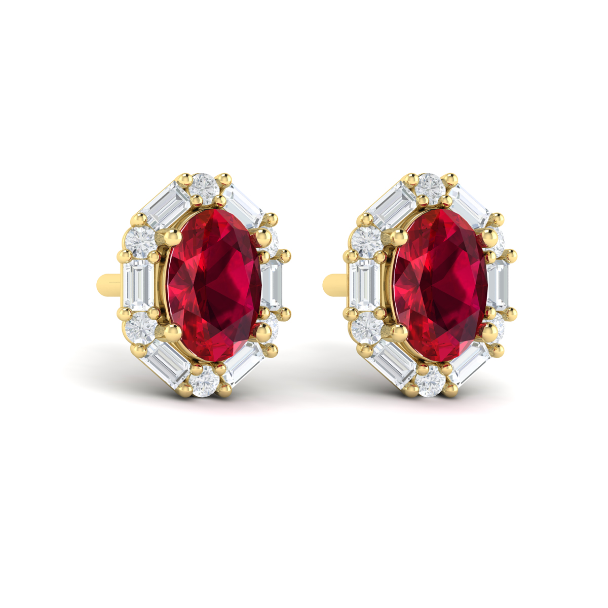 Oval Ruby and Diamond Baguette Earrings