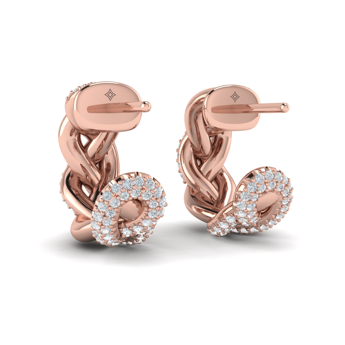 Alternating Diamond Twist Huggie Hoop Earrings