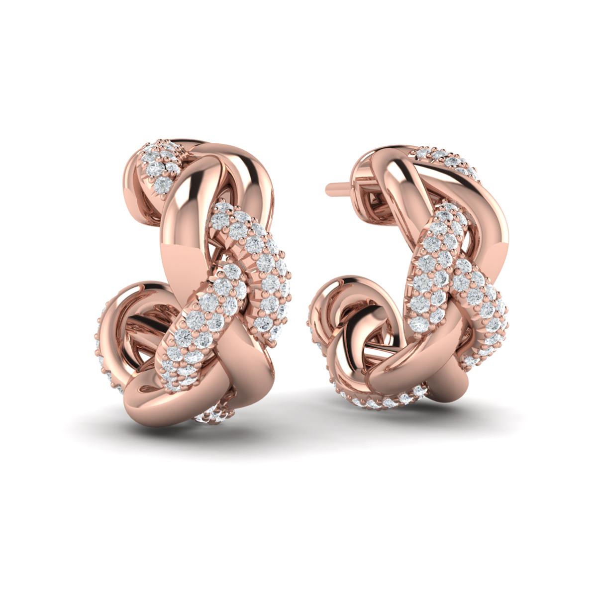 Alternating Diamond Twist Huggie Hoop Earrings