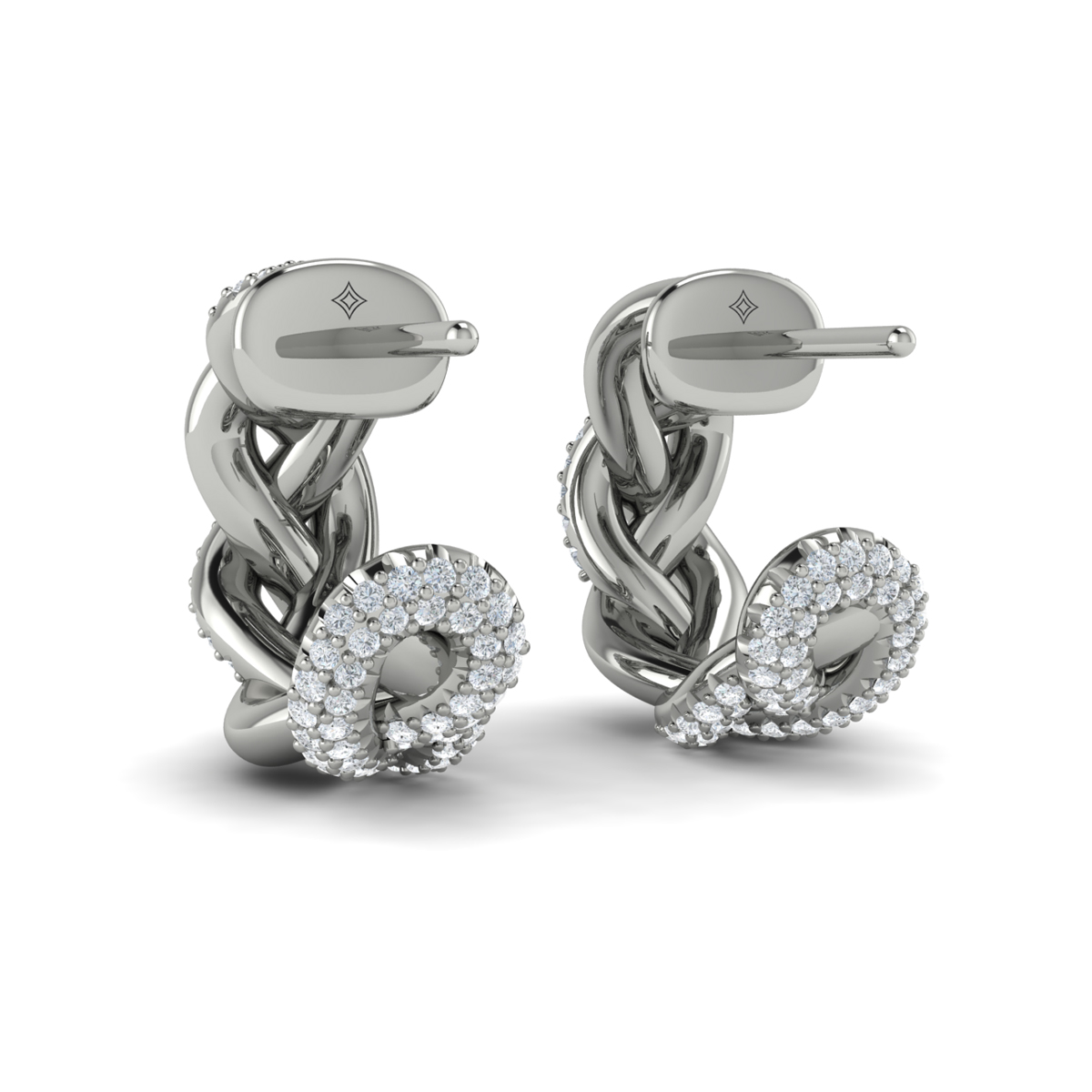 Alternating Diamond Twist Huggie Hoop Earrings