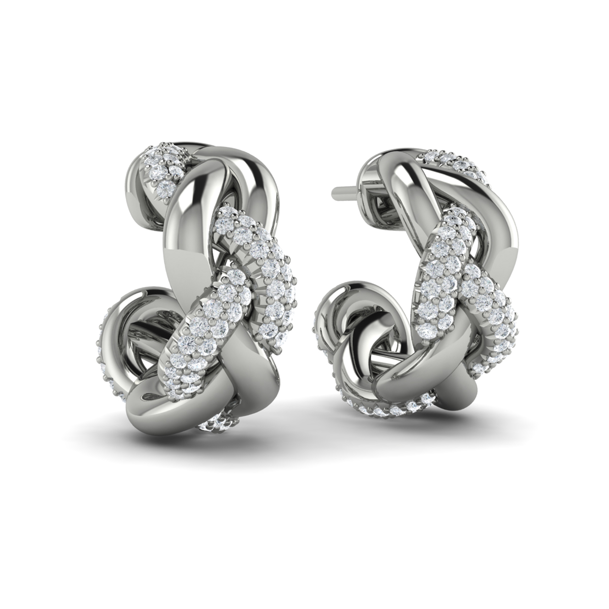Alternating Diamond Twist Huggie Hoop Earrings