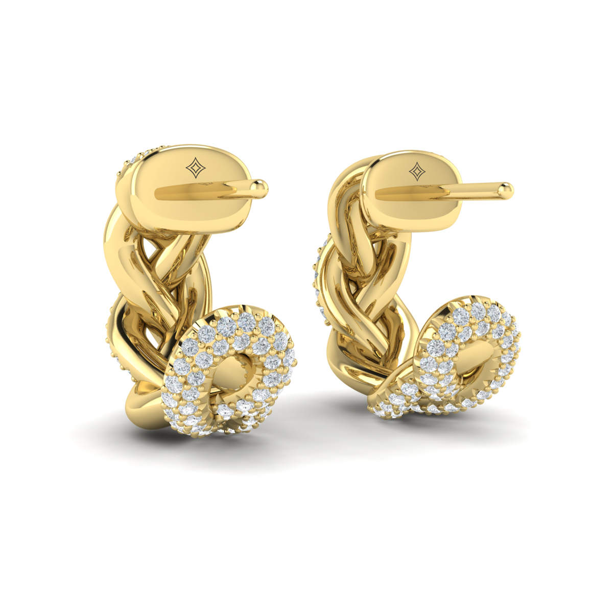 Alternating Diamond Twist Huggie Hoop Earrings