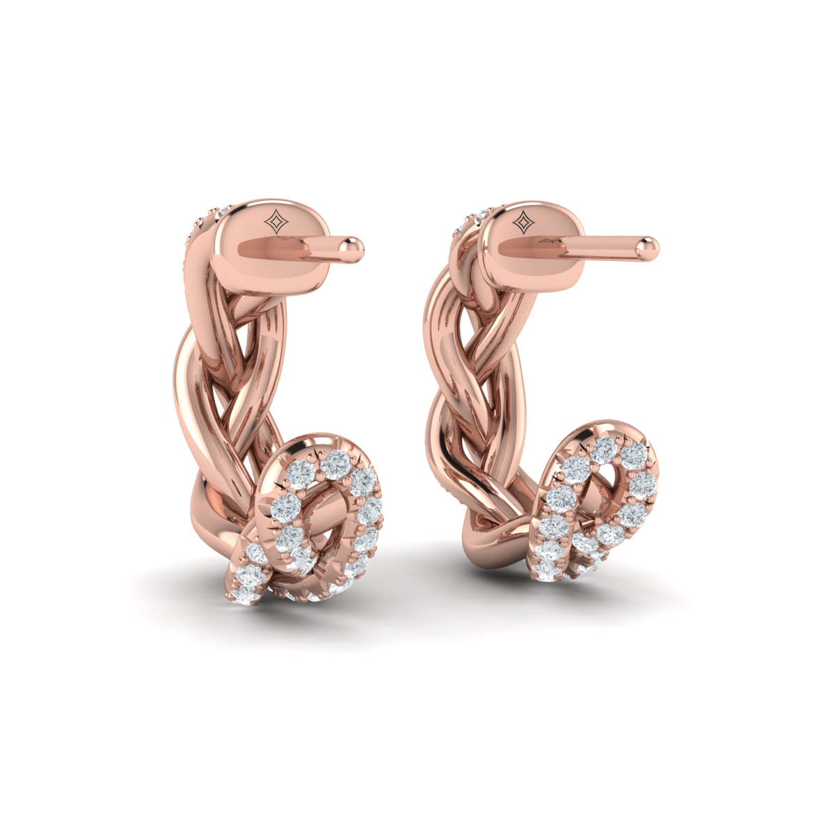 Alternating Diamond Twist Huggie Hoop Earrings