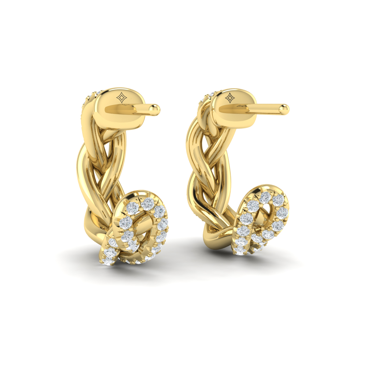 Alternating Diamond Twist Huggie Hoop Earrings