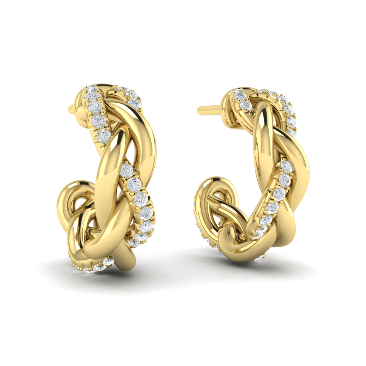 Alternating Diamond Twist Huggie Hoop Earrings