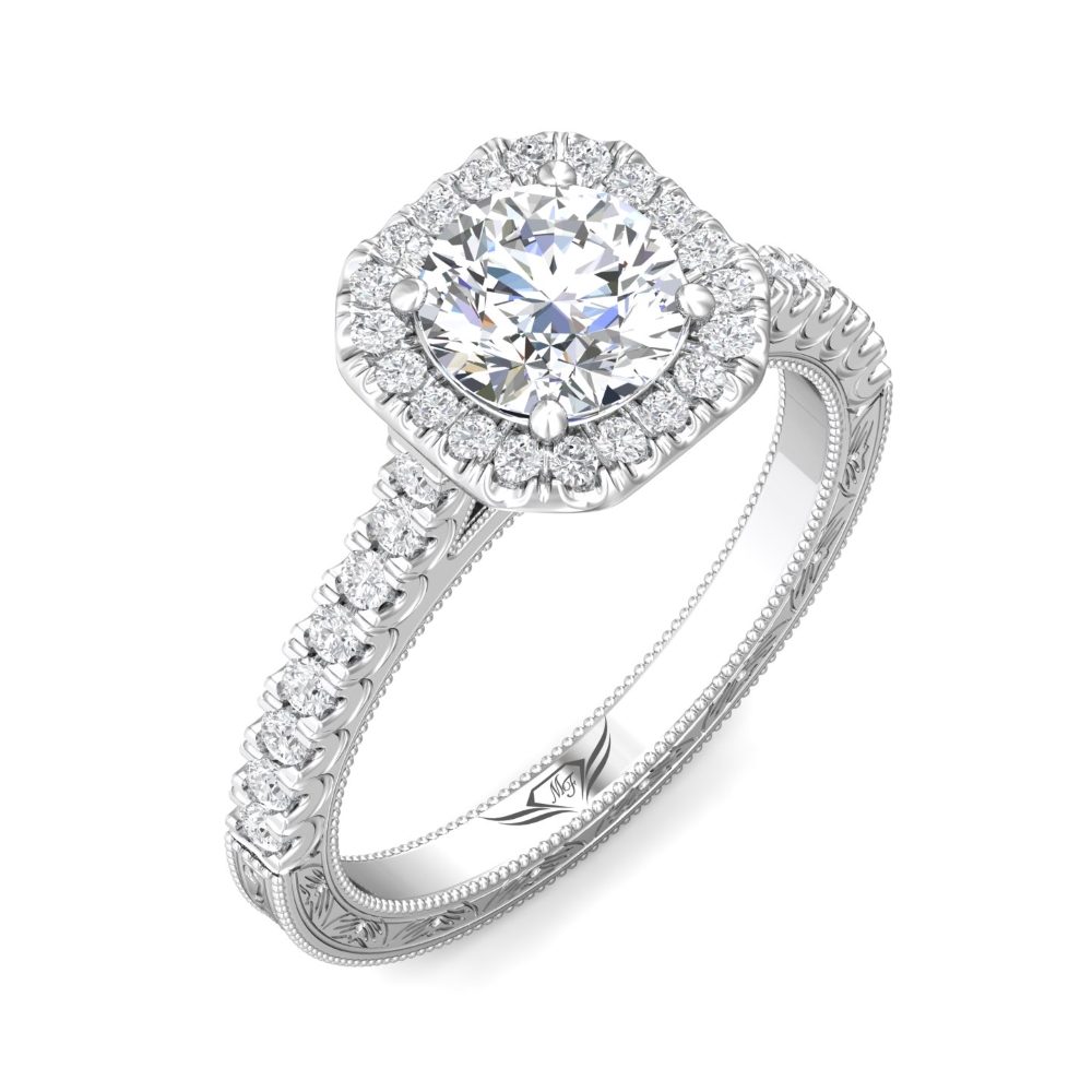 14K White Gold Asscher Cut Diamond Engagement Ring