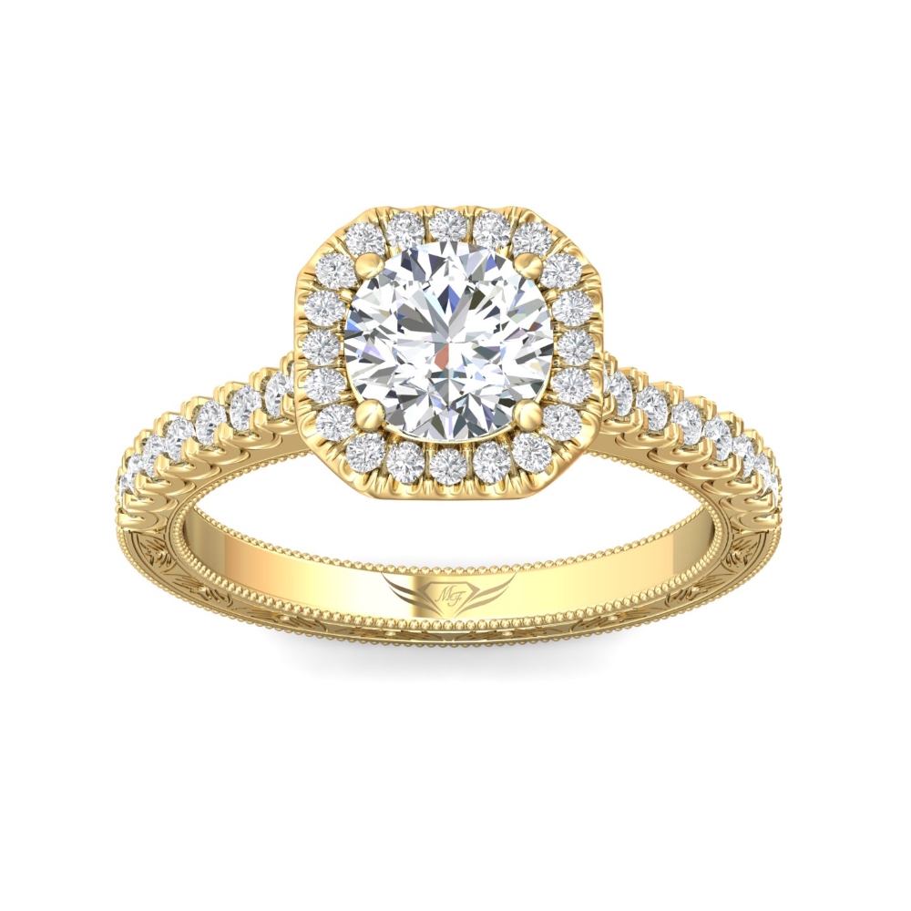 14K Yellow Gold Asscher Cut Diamond Engagement Ring