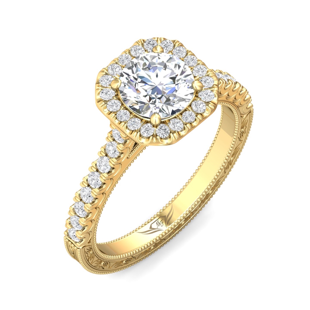 14K Yellow Gold Asscher Cut Diamond Engagement Ring