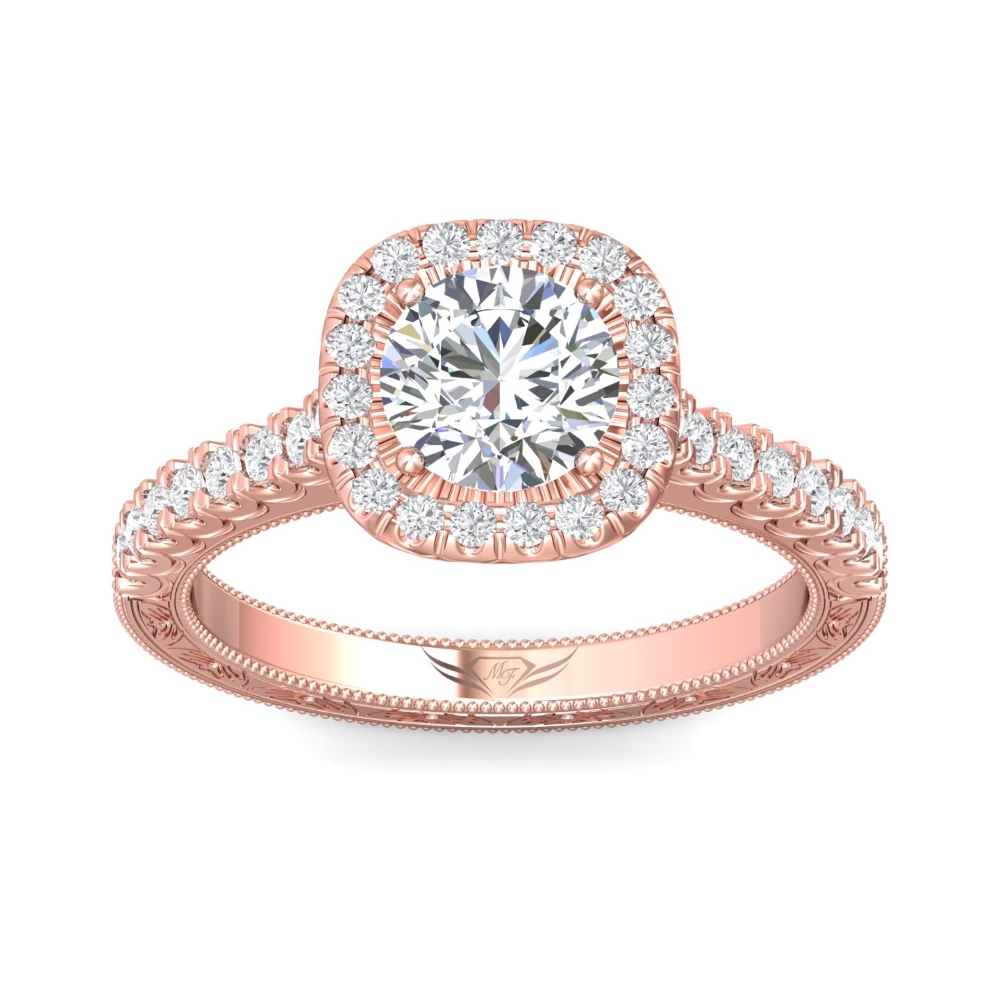14K Rose Gold Cushion Diamond Engagement Ring