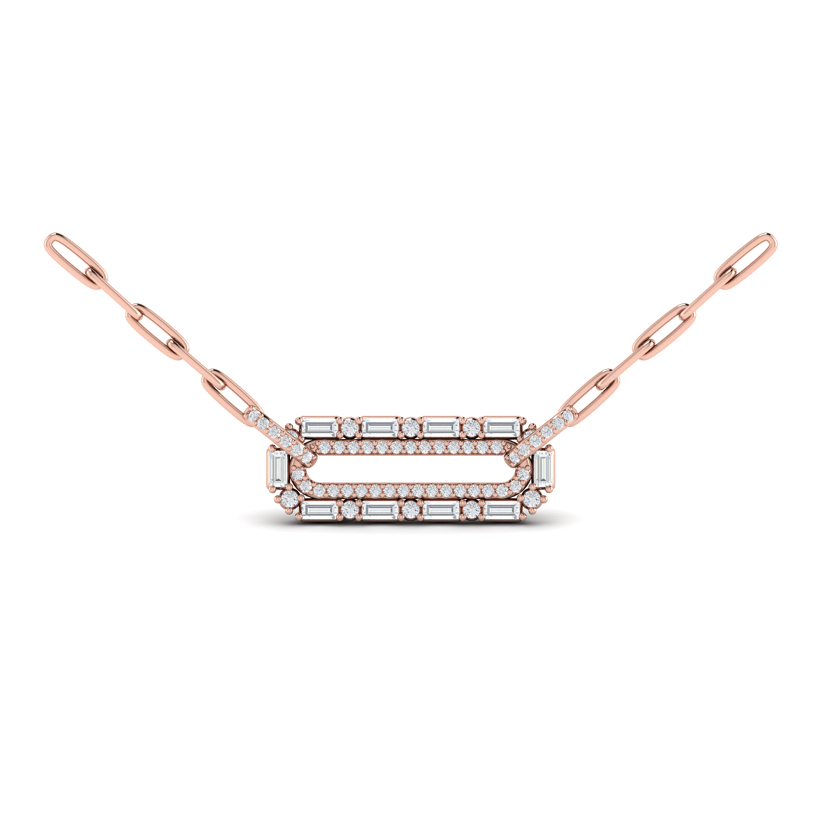 Diamond Baguette Double Row Link Necklace