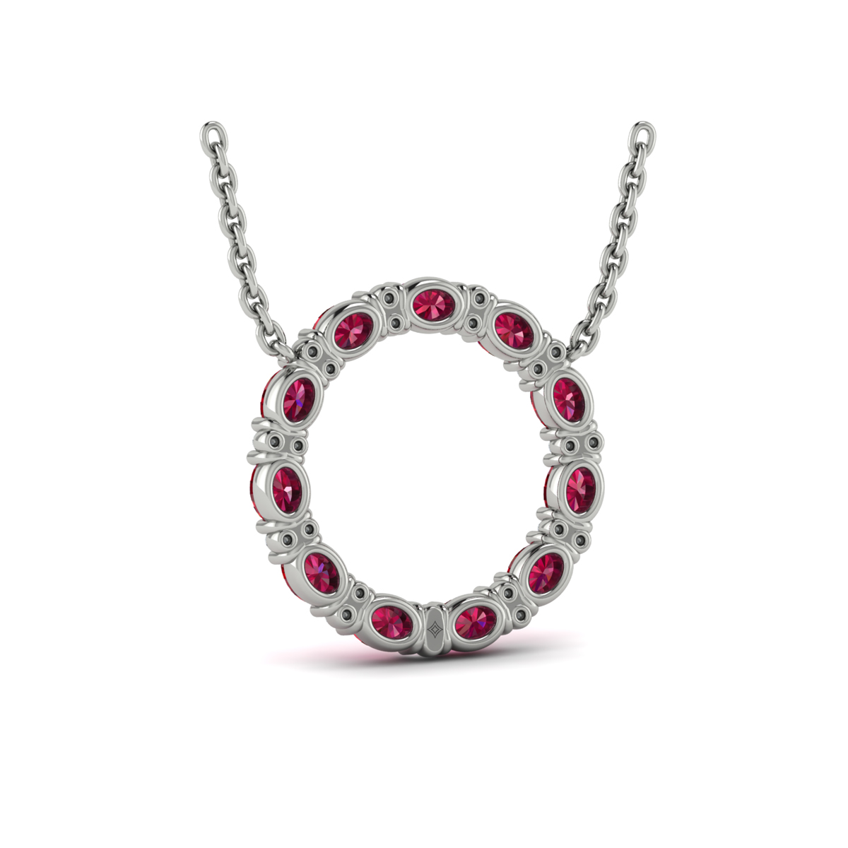 Oval Ruby and Diamond Open Circle Pendant Necklace