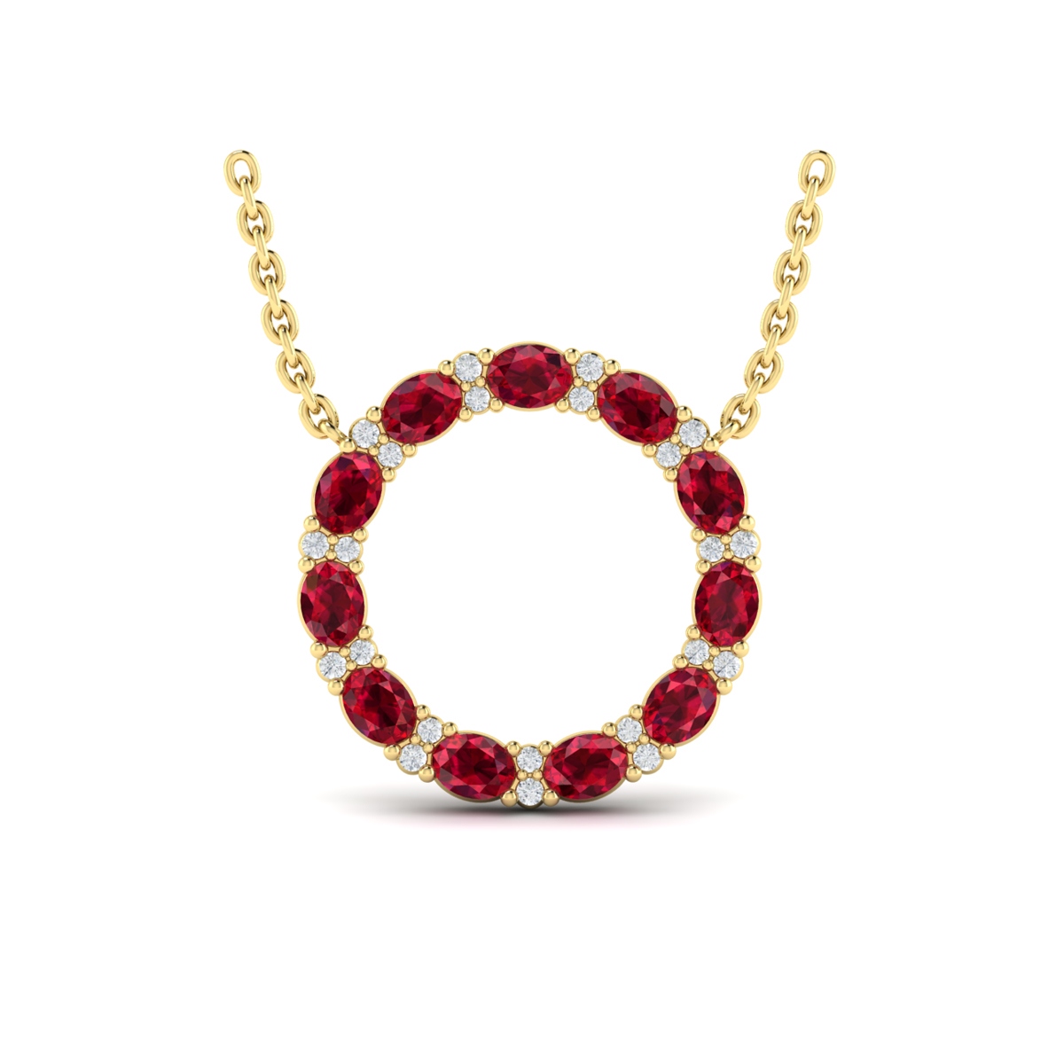 Oval Ruby and Diamond Open Circle Pendant Necklace