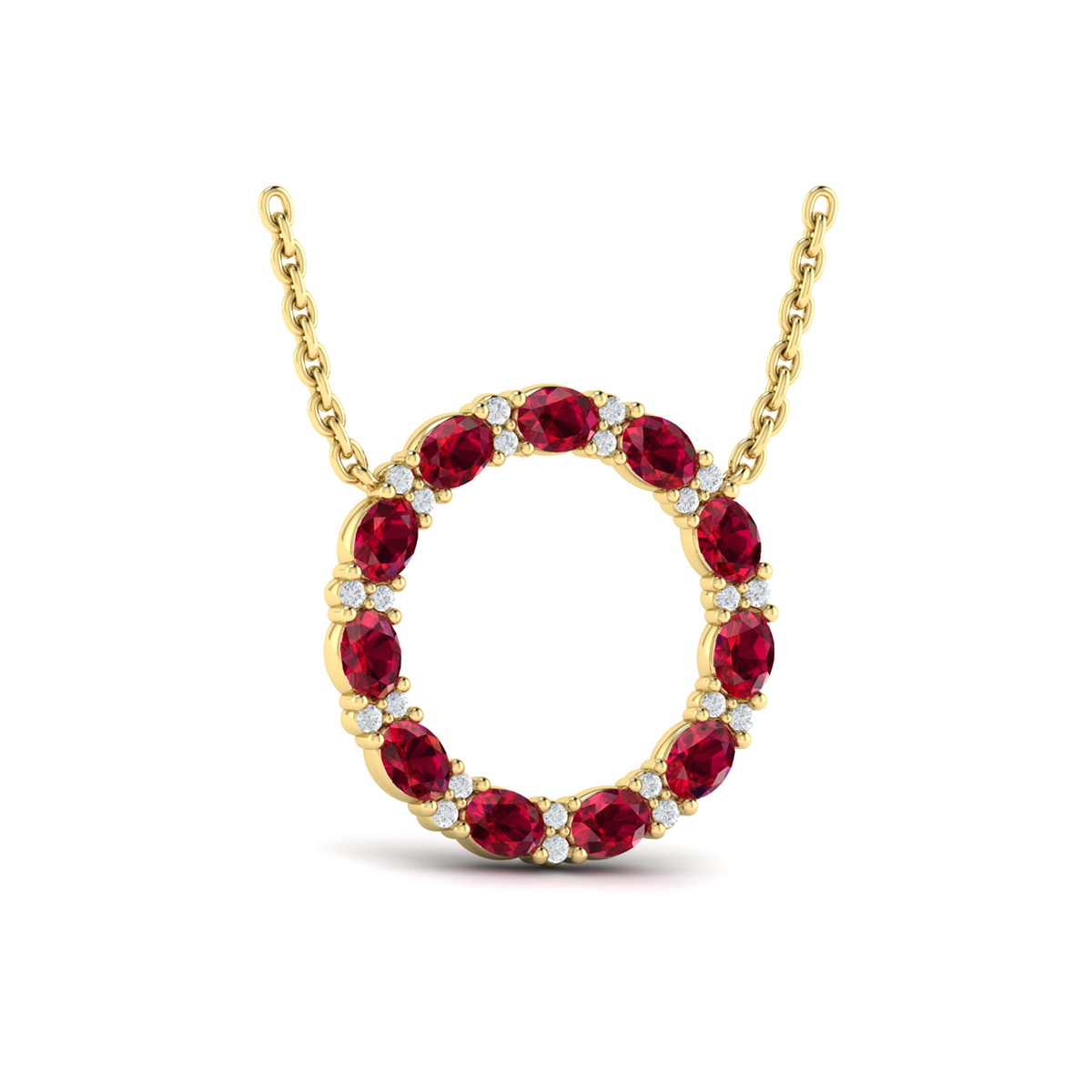 Oval Ruby and Diamond Open Circle Pendant Necklace