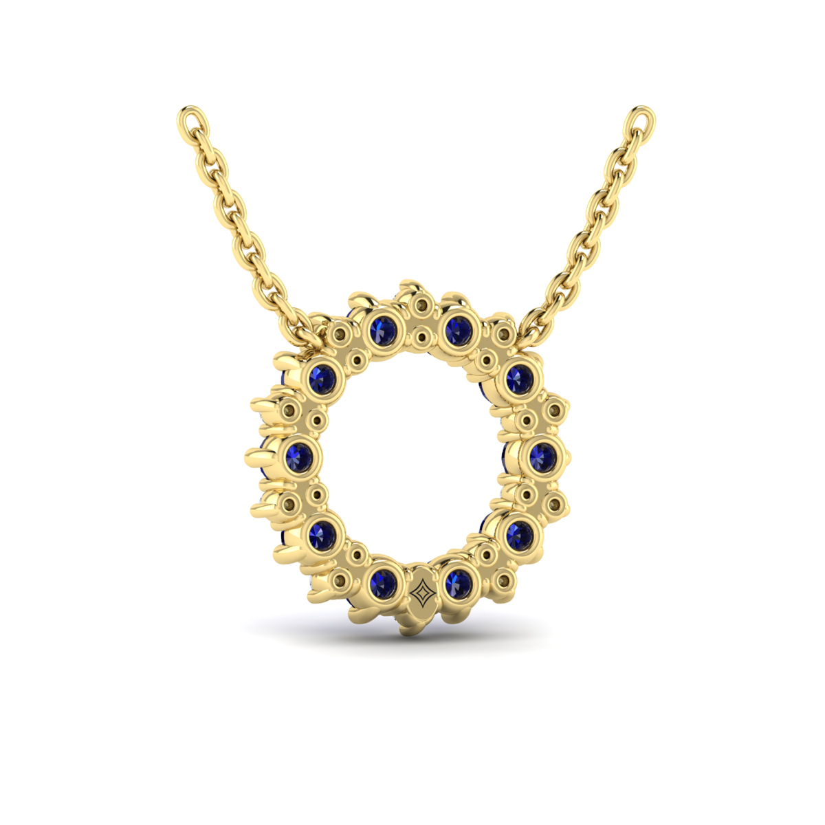Diamond and Blue Sapphire Open Starburst Circle Pendant Necklace