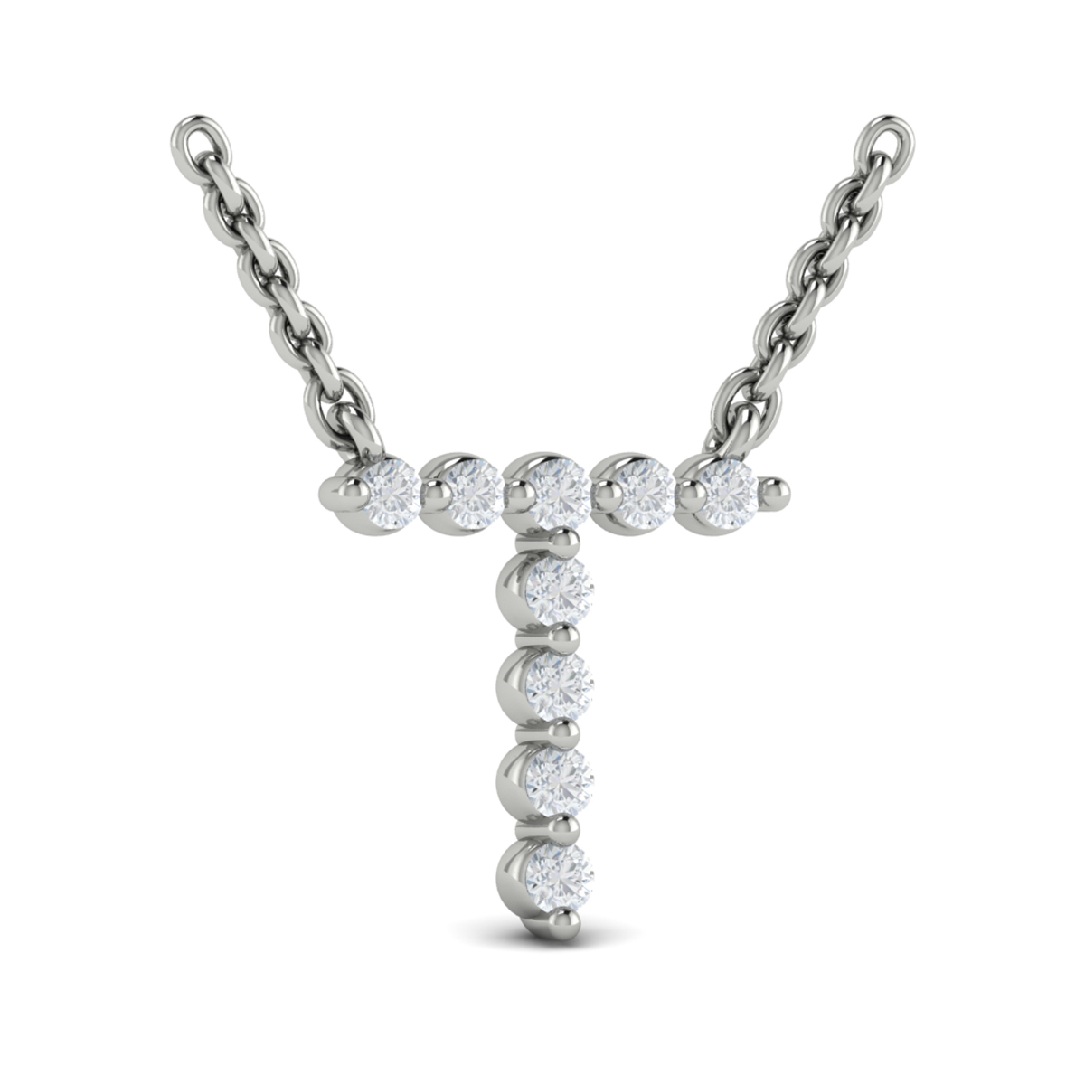 Diamond Alphabet Pendant Necklace, T