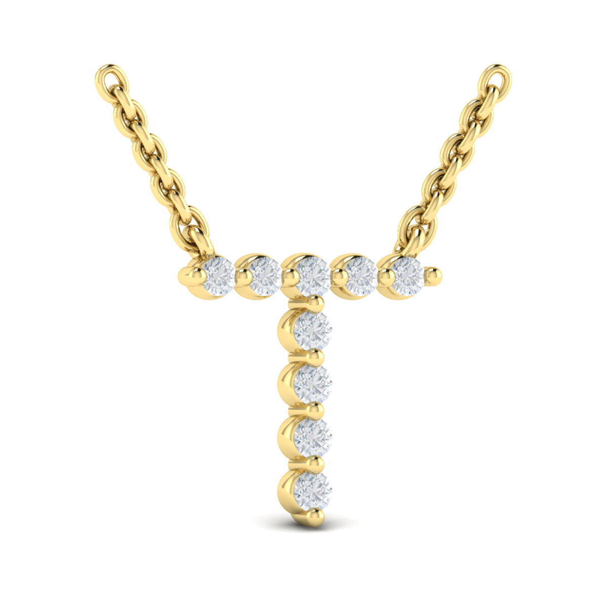Diamond Alphabet Pendant Necklace, T