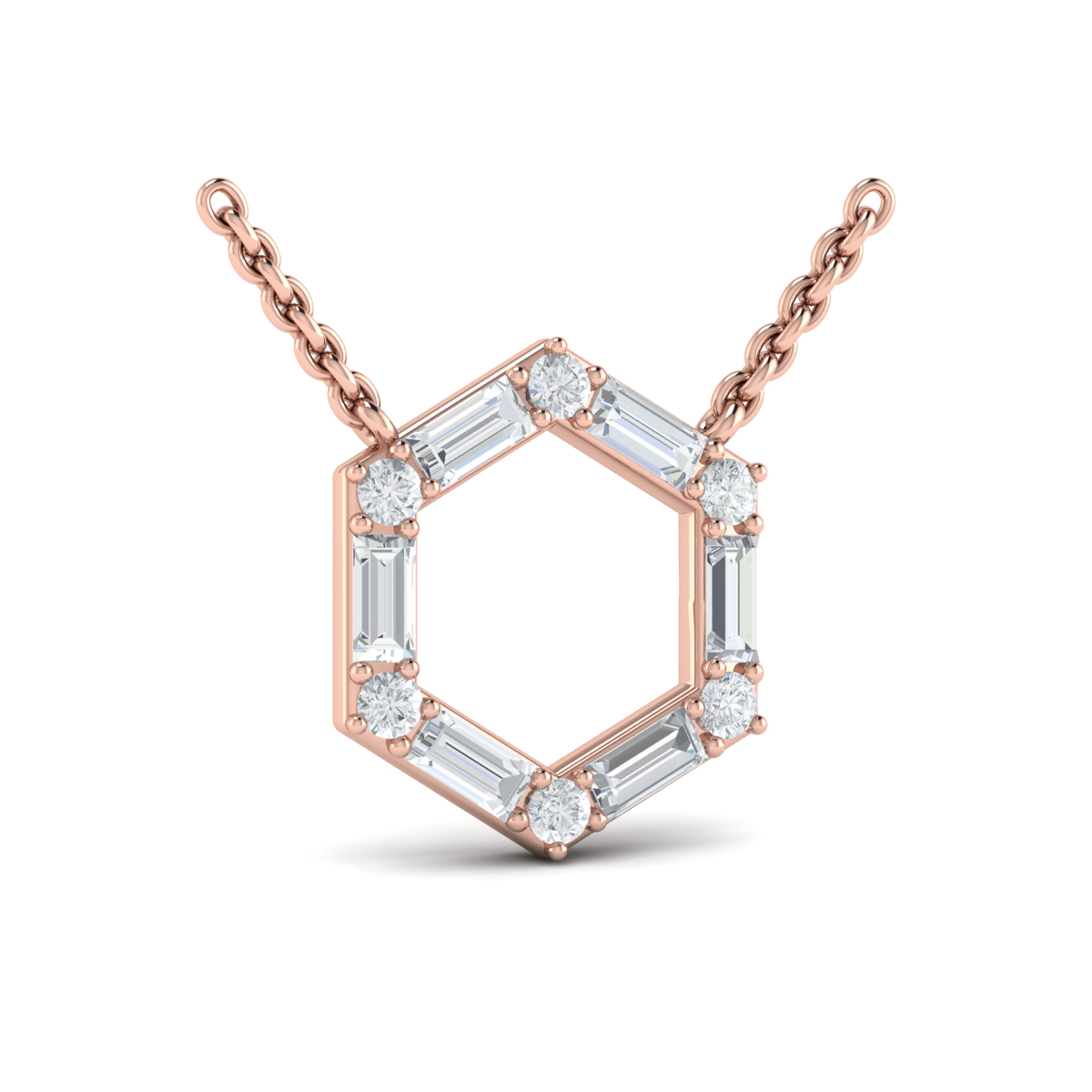 Diamond Baguette Open Honeycomb Pendant Necklace
