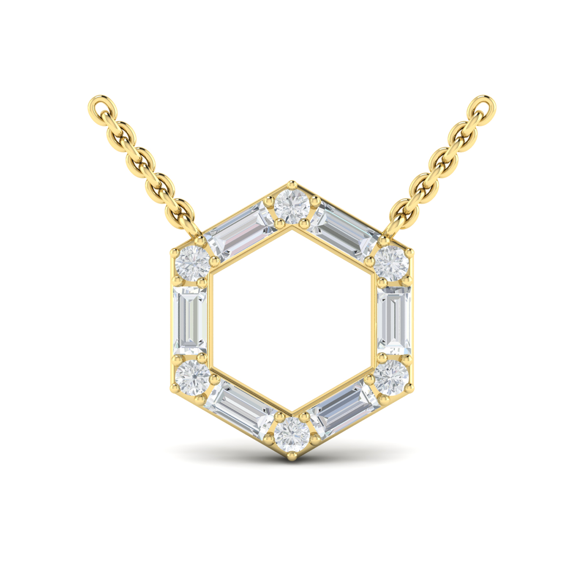 Diamond Baguette Open Honeycomb Pendant Necklace