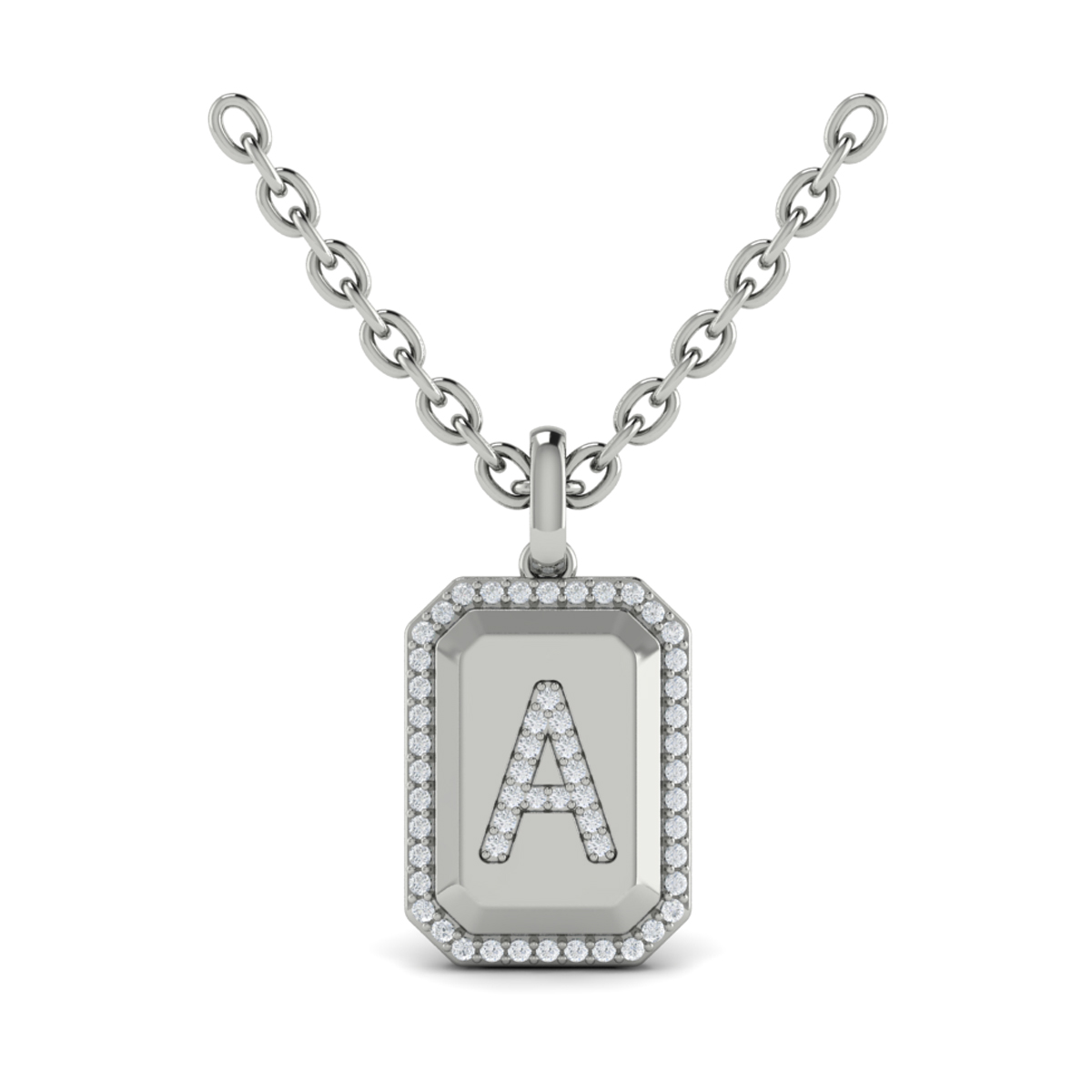 Diamond Medallion Alphabet Pendant Link Necklace, A