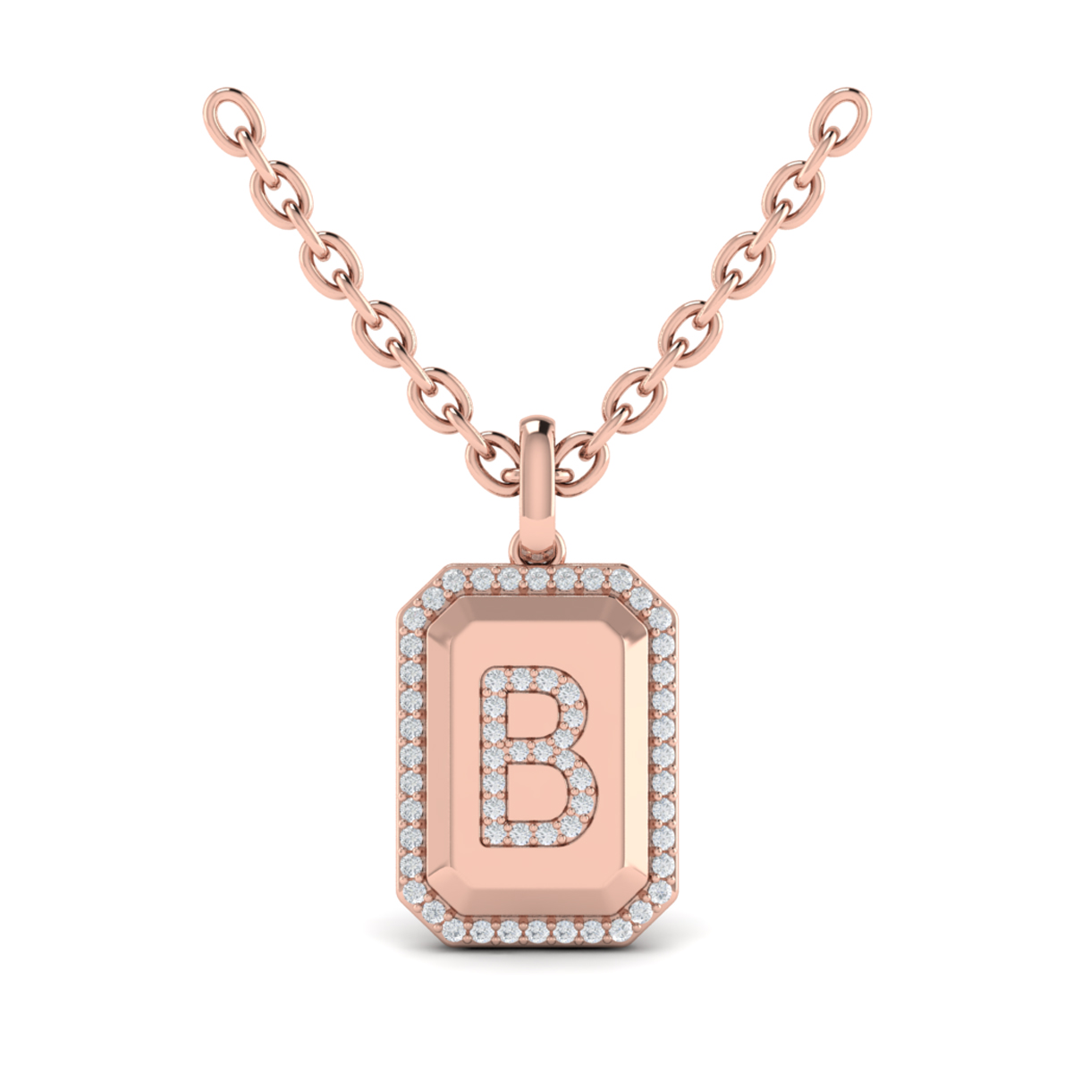 Diamond Medallion Alphabet Pendant Link Necklace, B