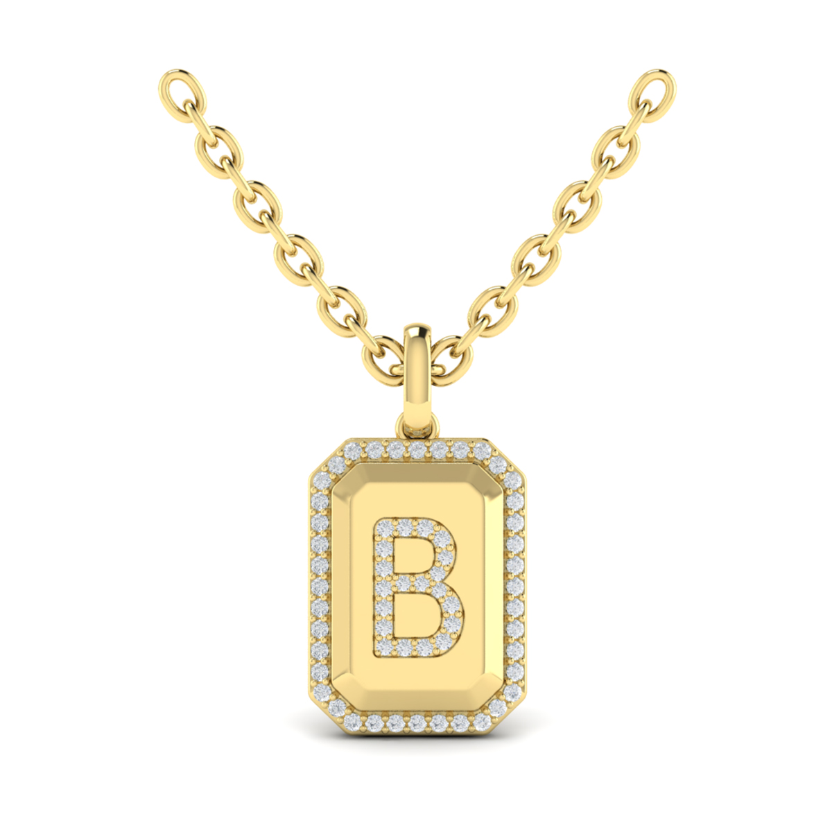 Diamond Medallion Alphabet Pendant Link Necklace, B