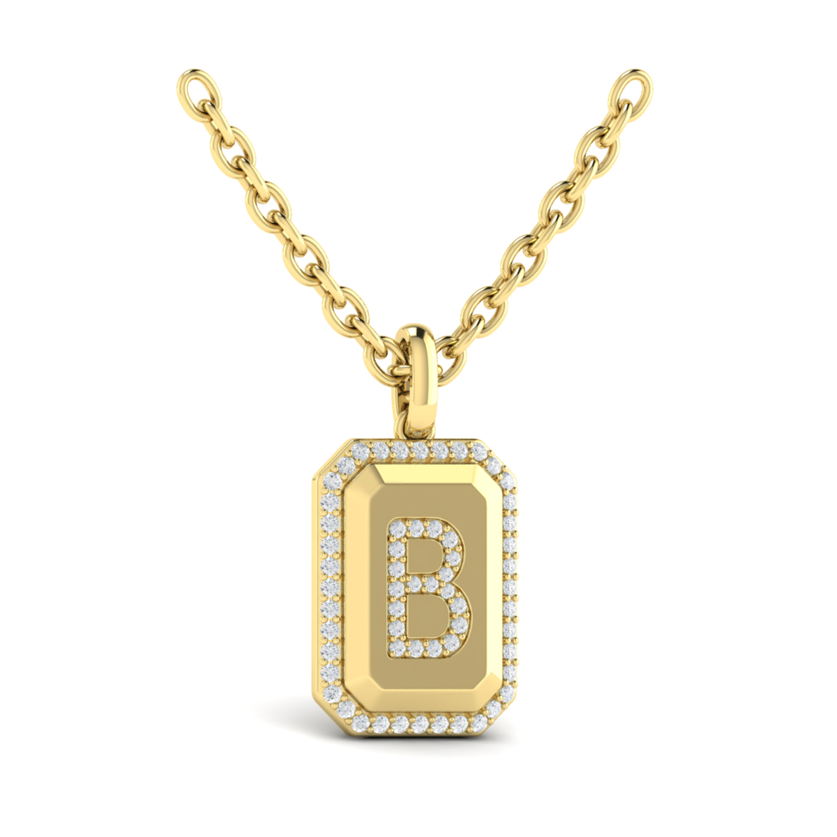 Diamond Medallion Alphabet Pendant Link Necklace, B