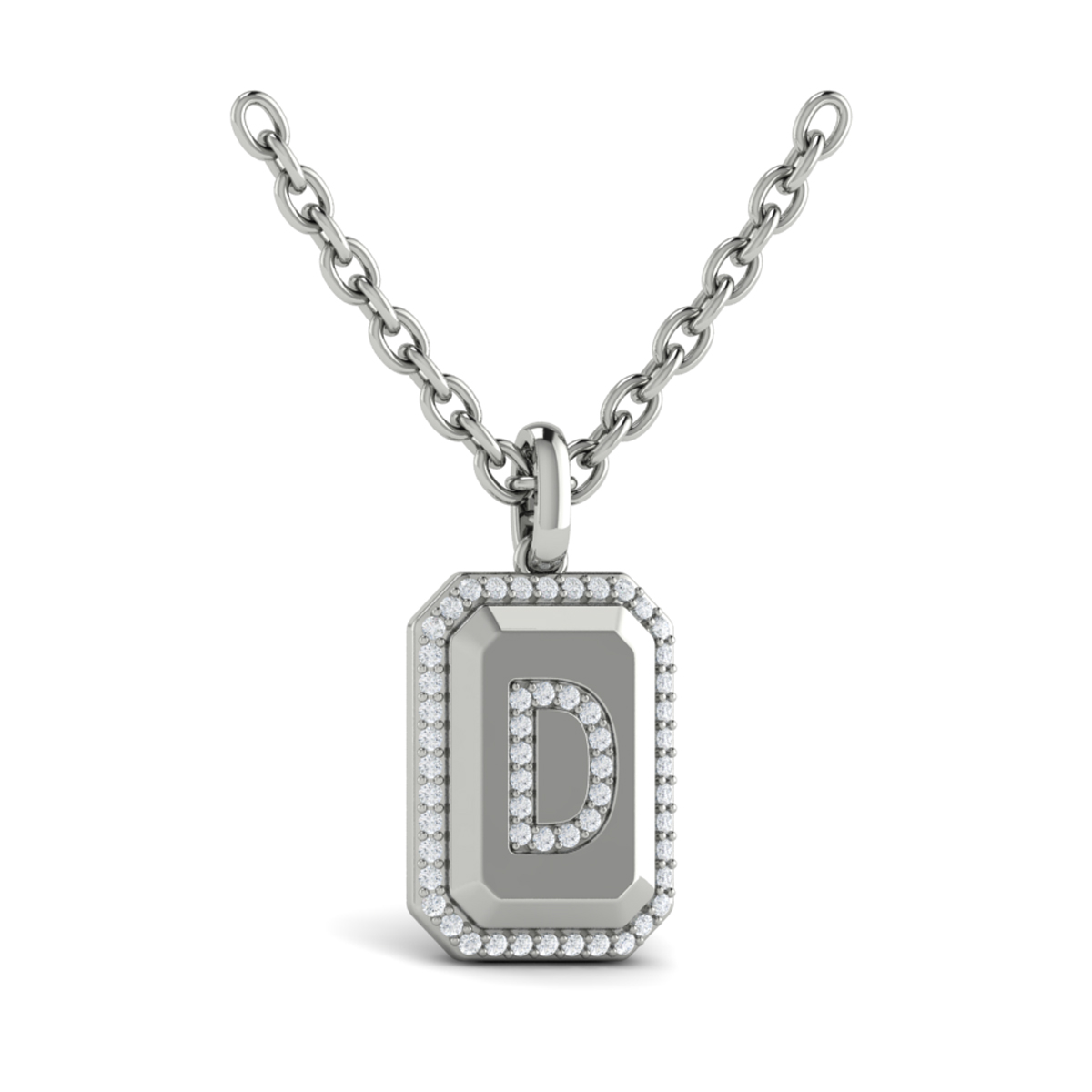 Diamond Medallion Alphabet Pendant Link Necklace, D
