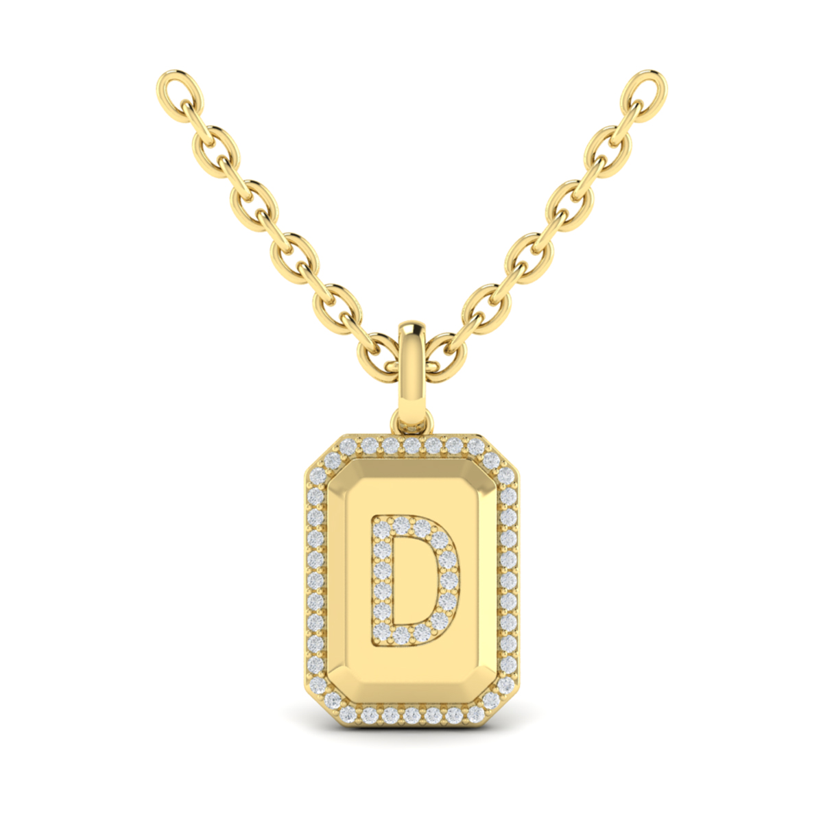 Diamond Medallion Alphabet Pendant Link Necklace, D
