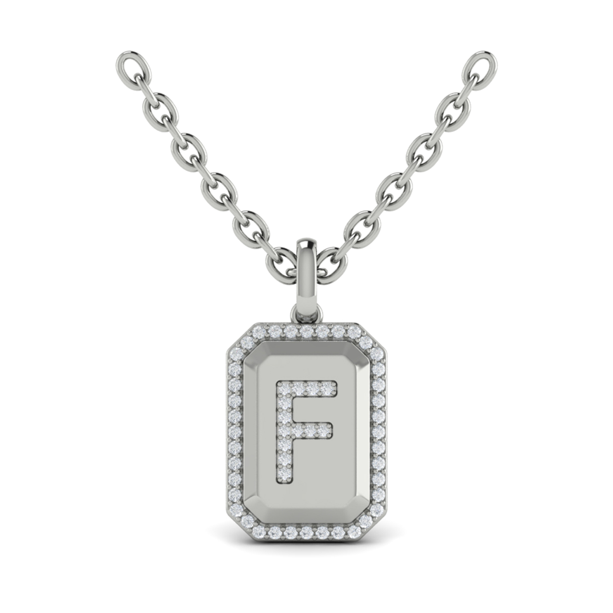 Diamond Medallion Alphabet Pendant Link Necklace, F