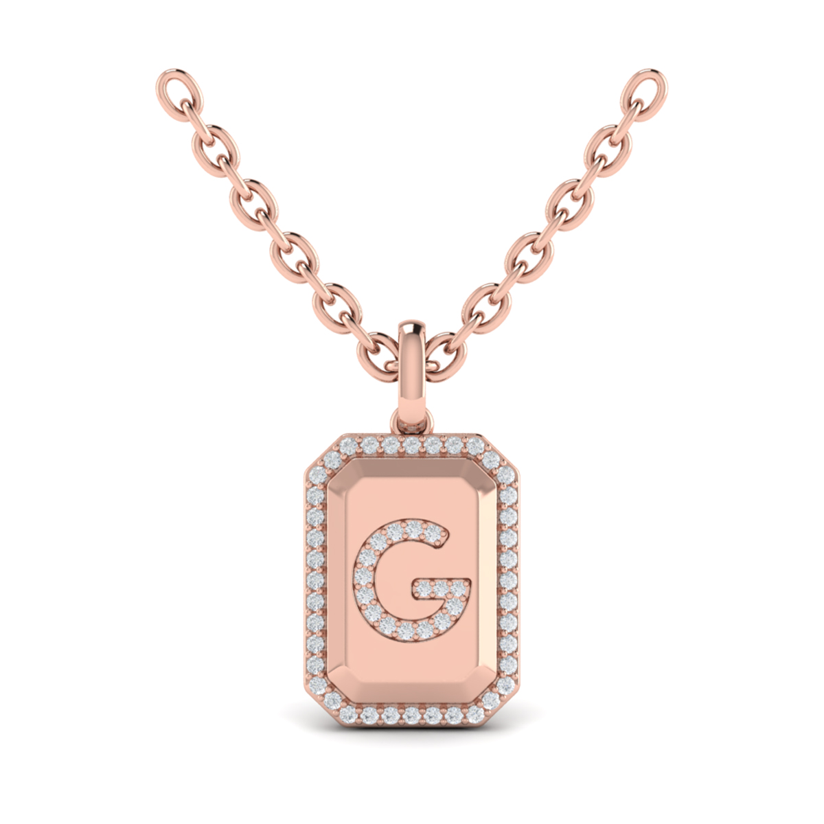 Diamond Medallion Alphabet Pendant Link Necklace, G