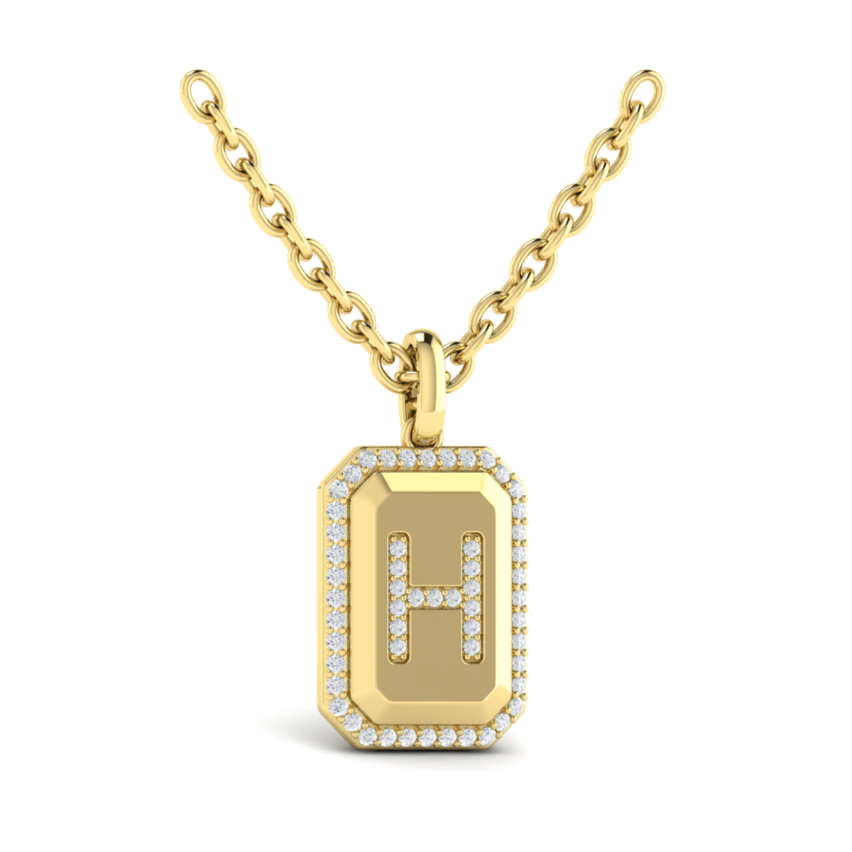 Diamond Medallion Alphabet Pendant Link Necklace, H