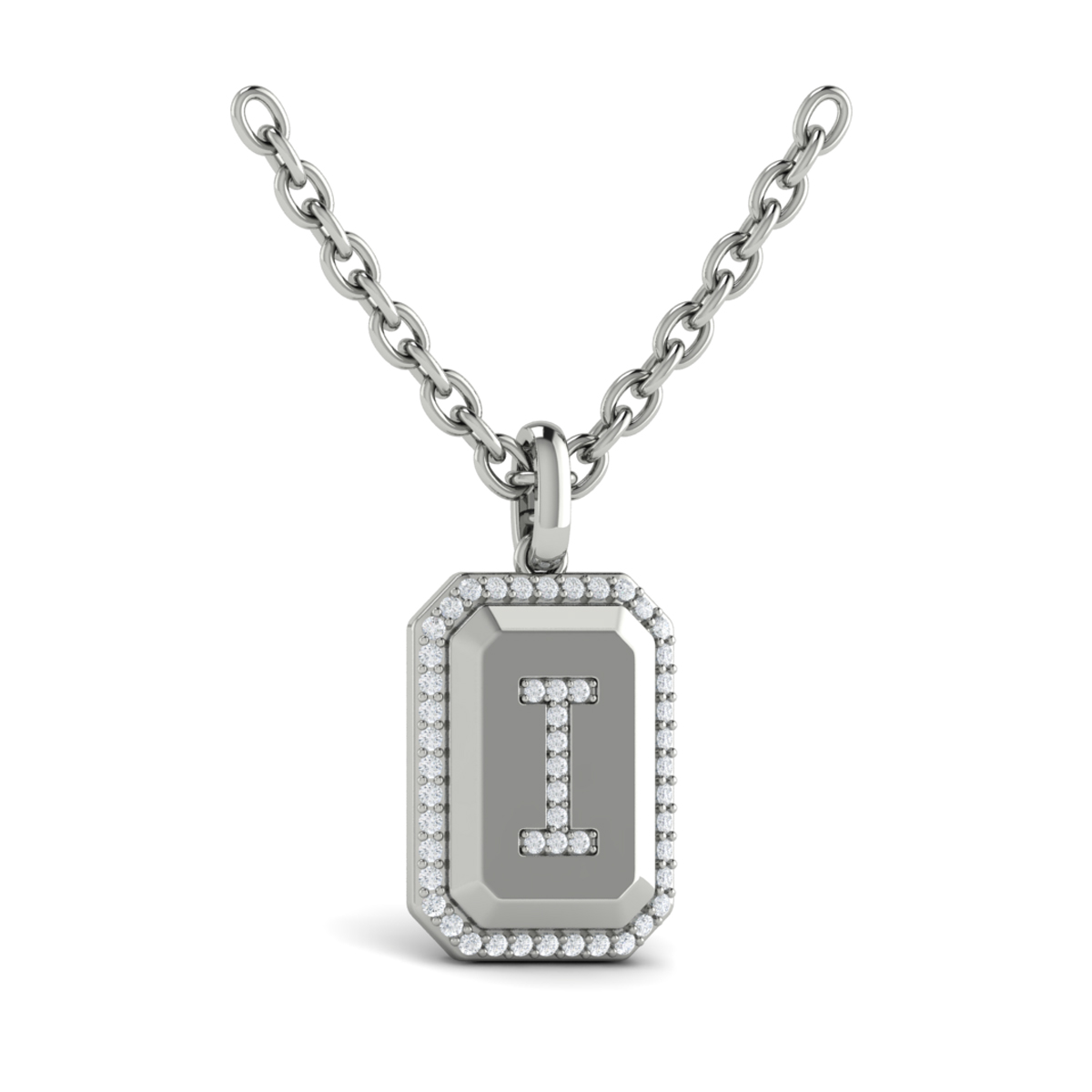 Diamond Medallion Alphabet Pendant Link Necklace, I