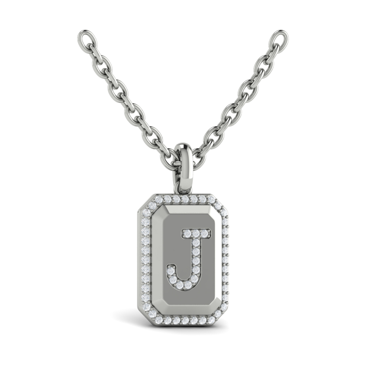 Diamond Medallion Alphabet Pendant Link Necklace, J